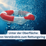 Rettungsring im Wasser inmitten von Luftblasen unter der Oberfläche. Das Motiv steht für unsichtbare Belastungen bei Long Covid und ME/CFS und zeigt, wie wichtig Verständnis und Halt durch Angehörige für chronisch Erkrankte sind.