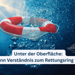 Rettungsring im Wasser inmitten von Luftblasen unter der Oberfläche. Das Motiv steht für unsichtbare Belastungen bei Long Covid und ME/CFS und zeigt, wie wichtig Verständnis und Halt durch Angehörige für chronisch Erkrankte sind.