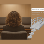 Beitragsbild zum Artikel: "Medical Gaslighting und die Angst vor Klinikaufenthalten bzw. Ärzten". Man sieht von hinten eine Frau mit lockigen Haaren in einem Wartezimmer sitzen. Ein paar wenige Das Licht ist warm, aber gedämpft. Stühle sind um sie herum. Der Text auf dem Bild ist grau und schlicht gehalten: Medical Gaslighting: Warum der Ort, der heilen sollte, Angst macht. Das Bild soll das Gefühl bei Medical Gaslighting transportieren, d. h. Warten, Alleinsein, die Last und Angst vor dem Gespräch.