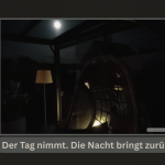 Leerer Hängesessel bei Nacht mit Vollmond im Hintergrund. Symbolbild dafür, wie sich der Sommer bei Long Covid und ME/CFS fast vollständig in die Nachtstunden verschiebt.